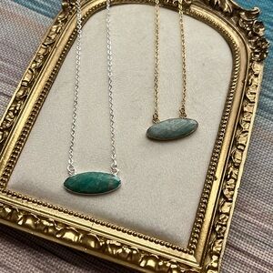 M219 Amazonite S925 Sterling Silver Necklace Gold Tone Oval Dainty Simple Style